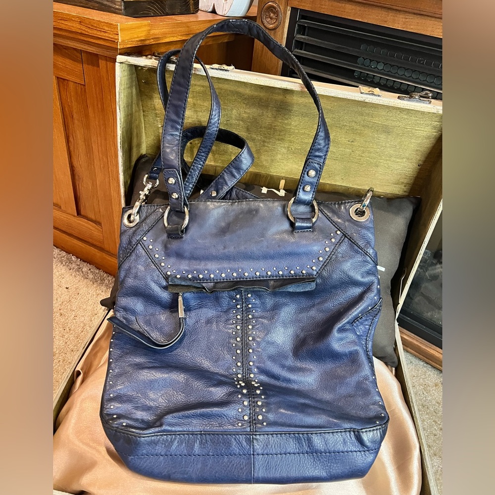 B. Makowsky Navy Studded Shoulder Bag